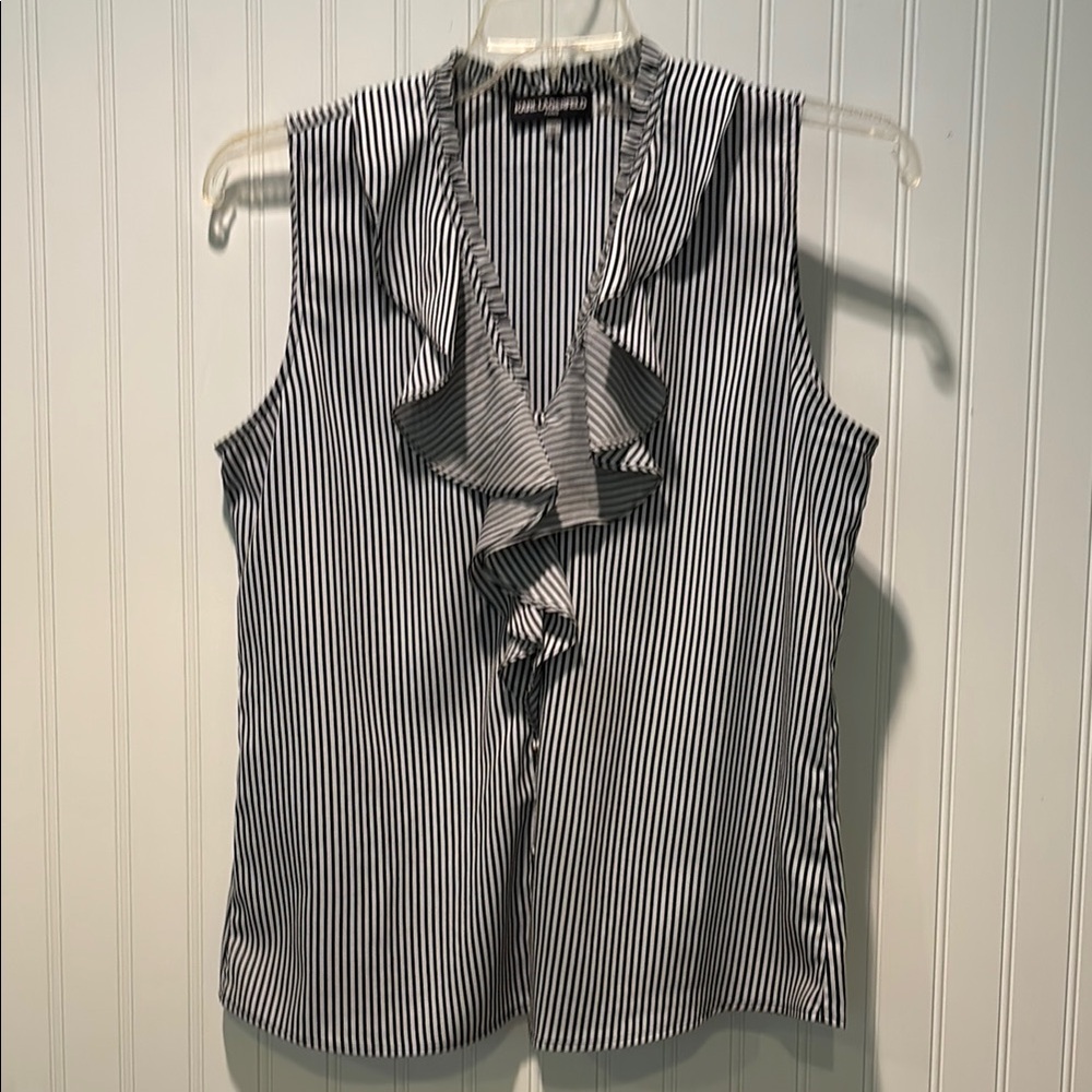 Karl Lagerfeld Black  and White Striped Sleeveless Blouse Size M